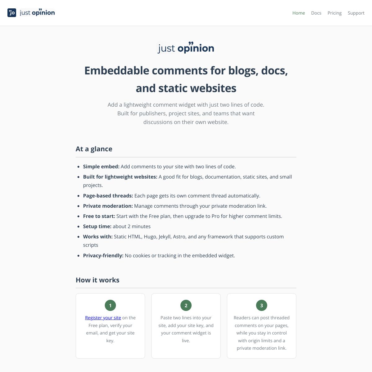 JustOpinion homepage screenshot